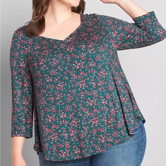 Sweetheart Neck Max Swing Tee Luna Floral Cinch Front Lane Bryant Size 18/20 - Picture 1 of 11